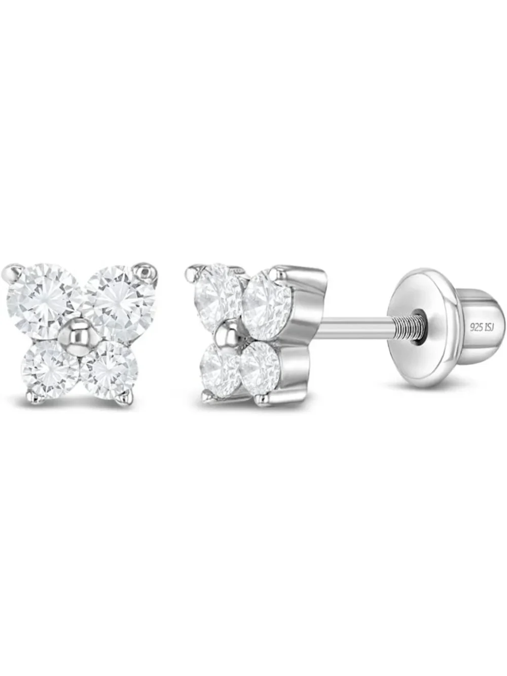 Elegant 5mm Cubic Zirconia Butterfly Earrings for Toddlers & Girls - 925 Silver